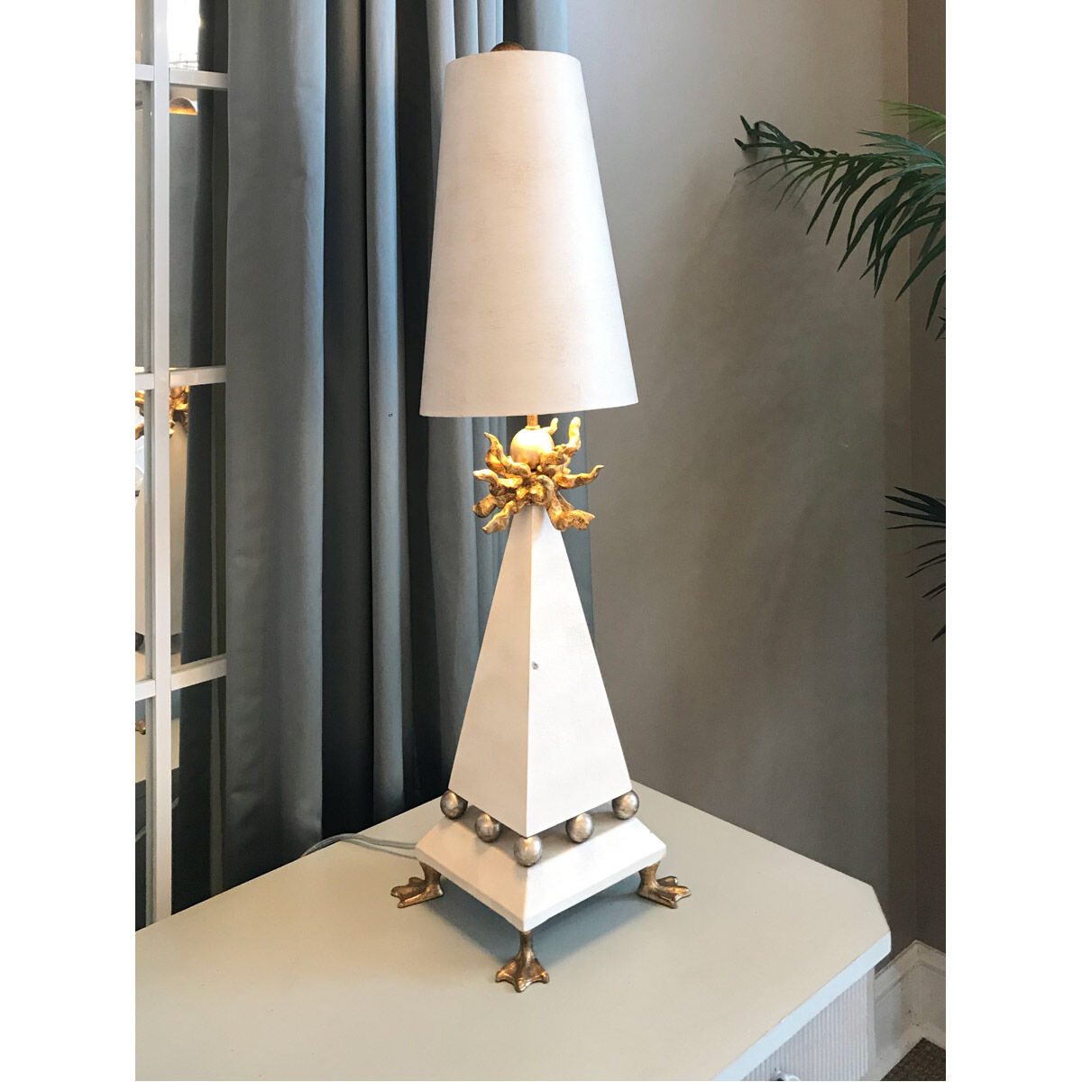 Leda 32 inch 60.00 watt Antique White with Gold Leaf Table Lamp Portable Light, Flambeau